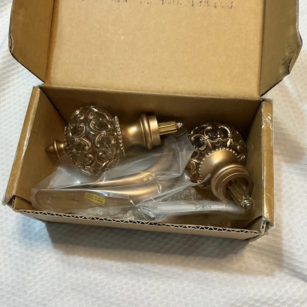 Ornate Gold Curtain Rod Finials and Brackets - Home Wall Decor